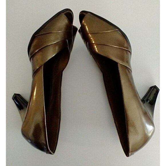 Air Supply Monroe Dress Shoes Pump Bronze Peep Toe Slip On Comfort System - 7.5M - Picture 4 of 12